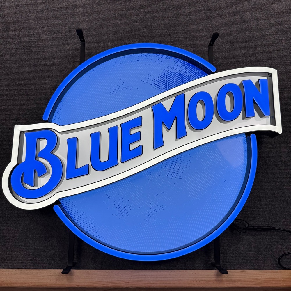 Blue Moon LED Beer Sign Large Blue White Light Up Bar Decor Brewery NEW With Box